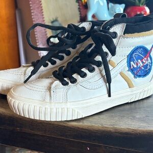 Vans High-Top Sneakers with NASA Patch in White and Black
